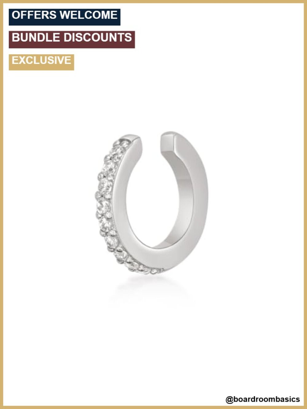 Lab Grown Diamond Huggie Ear Cuff Earring Rhodium Plated 925 Sterling Silver